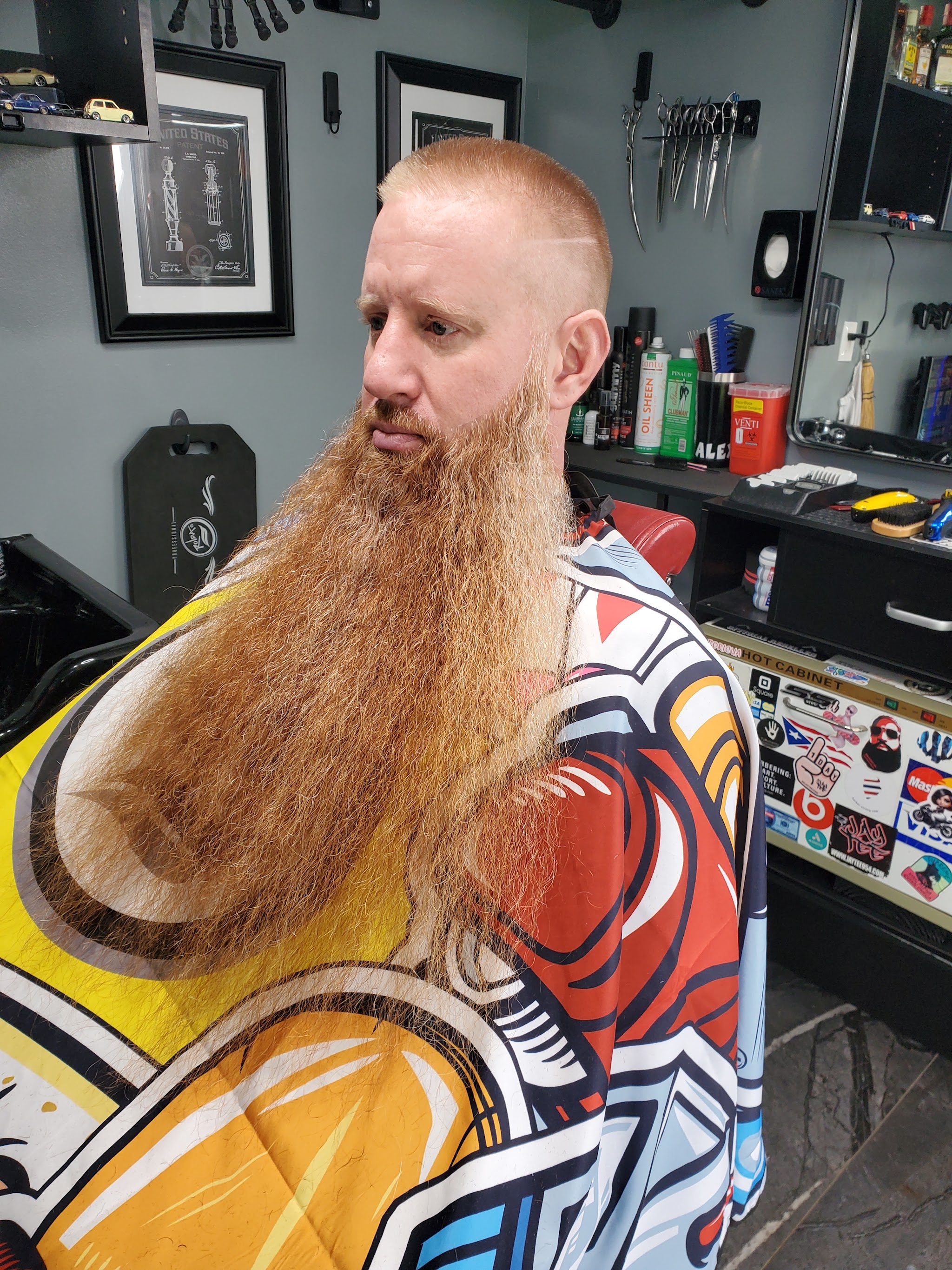 Full red beard, shaped and groomed